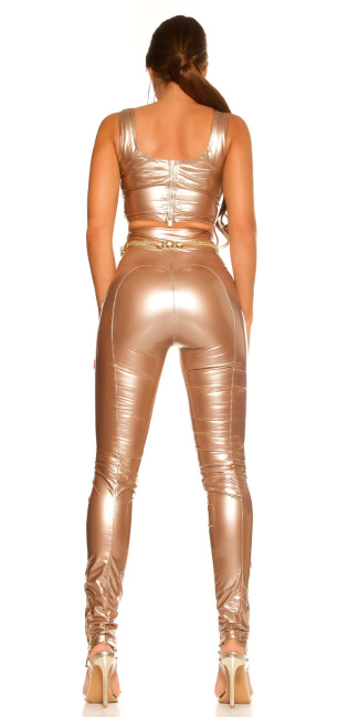 Latex Look pants with Zips Gold